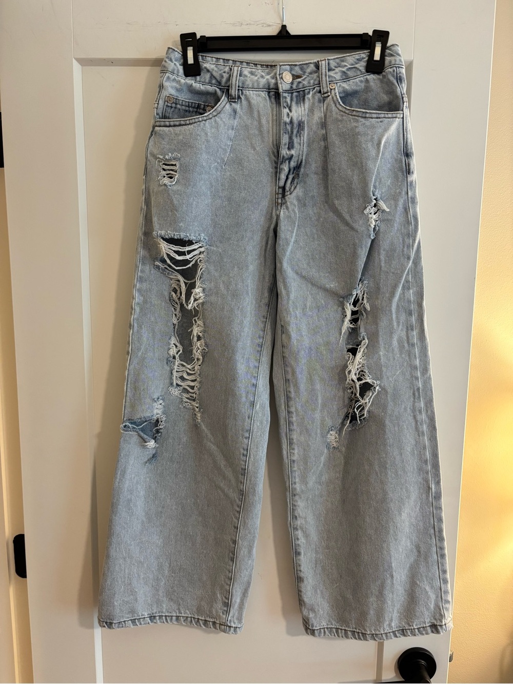 Light Wash Distressed Wide-Leg Girl’s Jeans